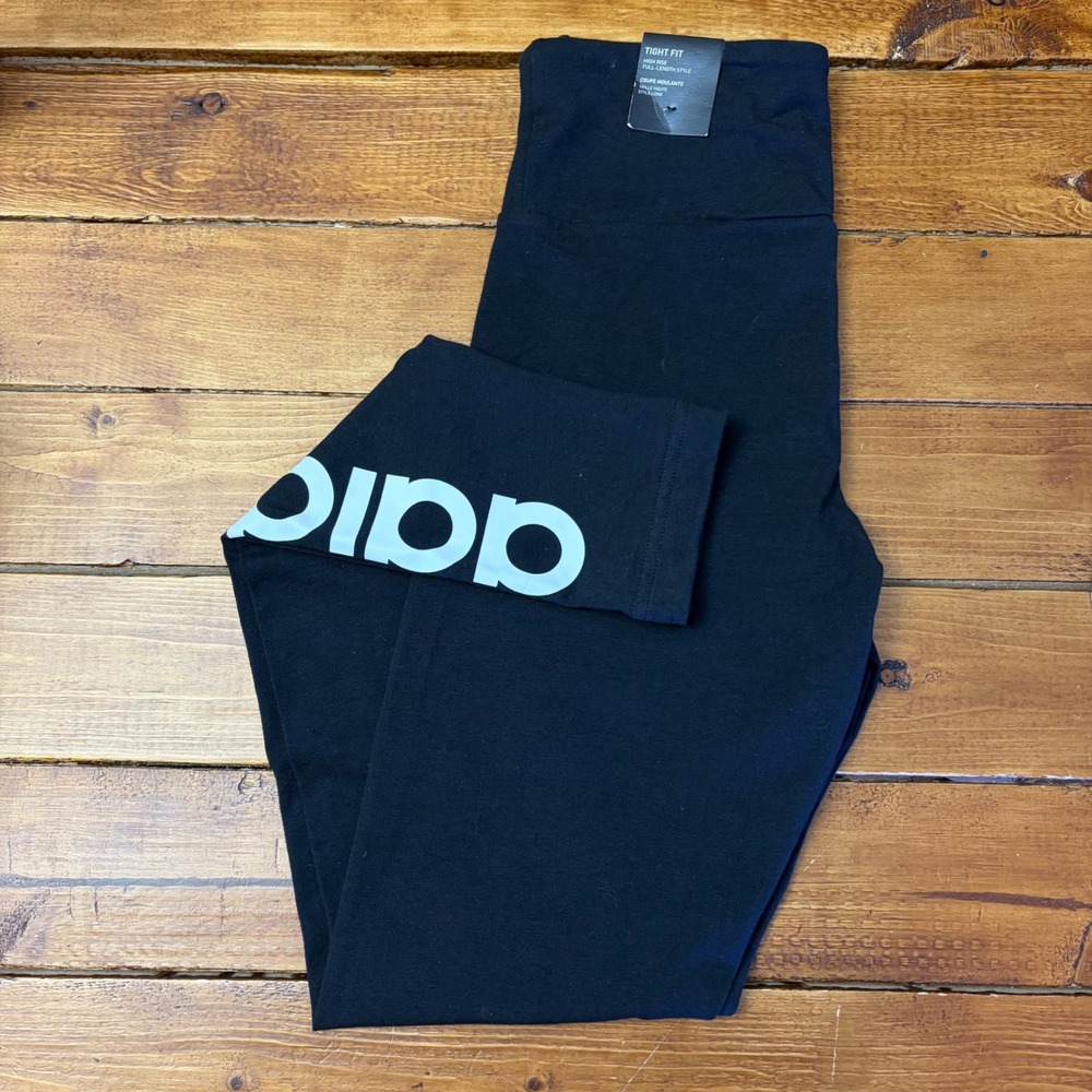 Adidas Leggings Womens XS Black High Rise Tight Fit Full Length Graphic Logo‎